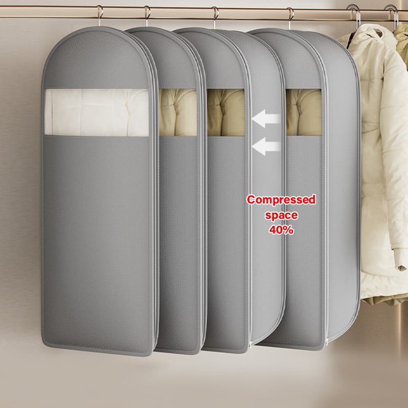 Space-Saving Hanging Storage Bag for Clothes | Compression Zip Design | Dust Protection, Clear | Sizes M–XL