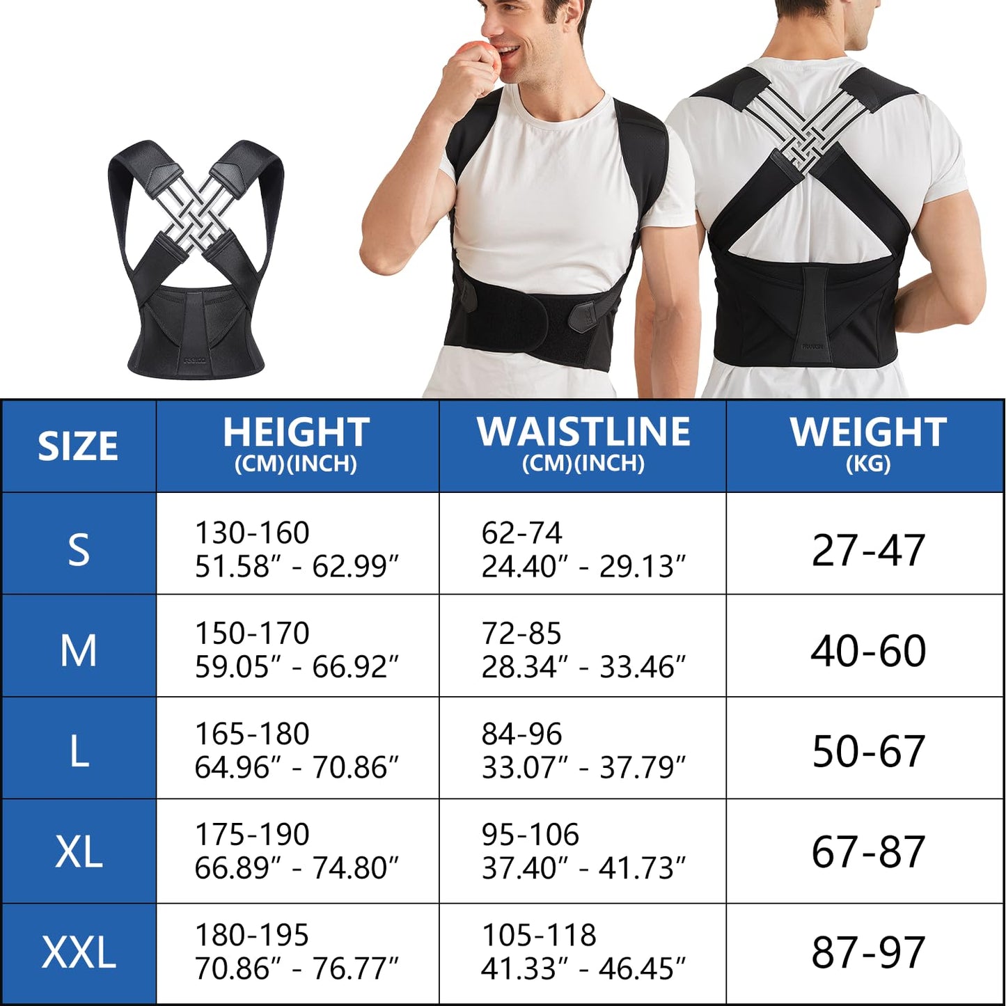 Adjustable Unisex Back Support Brace for Posture Alignment