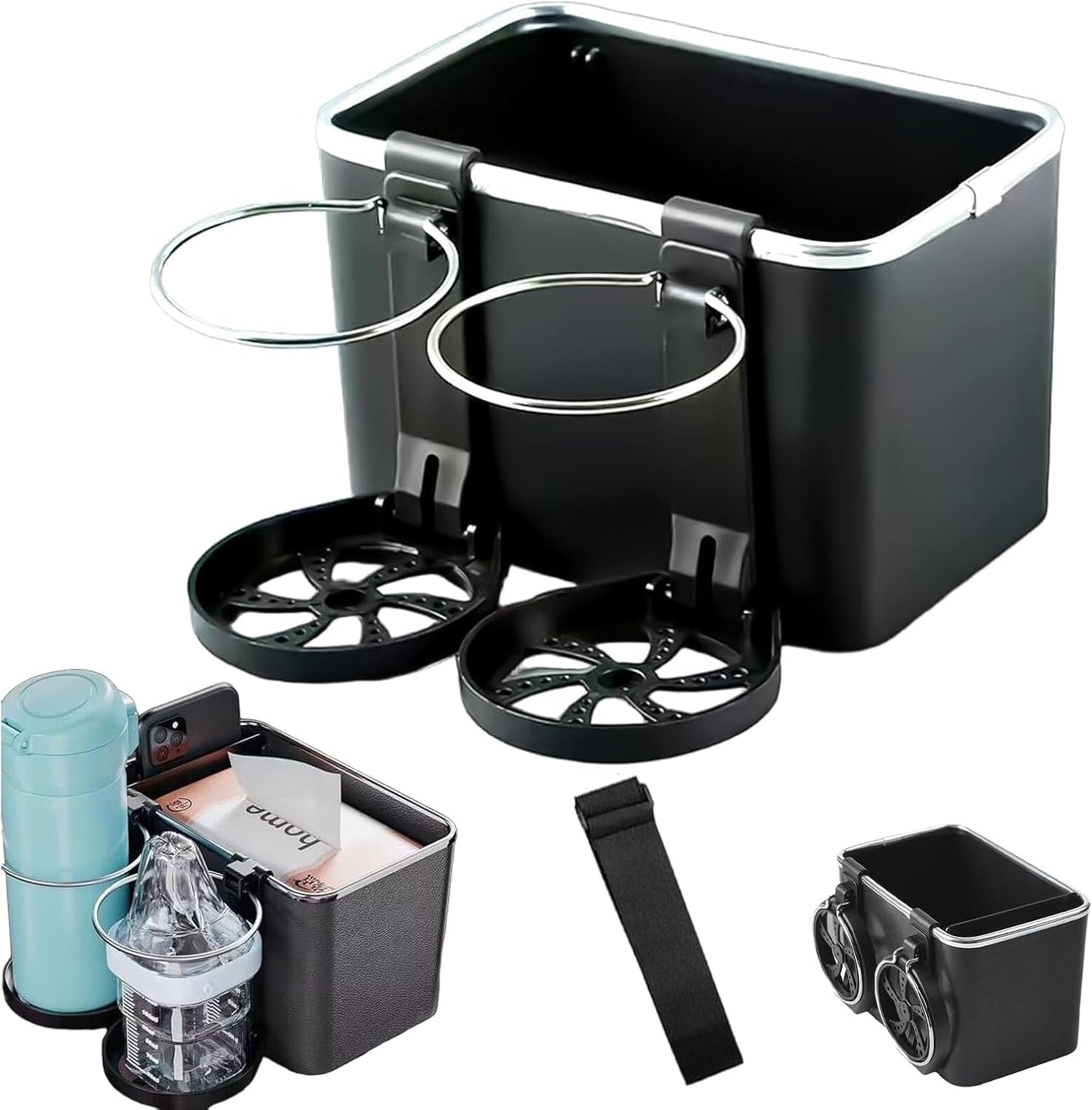 Foldable Armrest Organizer with Dual Cup Holders