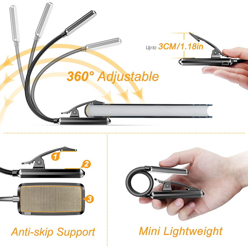 9 LED USB Rechargeable Clip-On Reading Light - Eye-Friendly, Dimmable