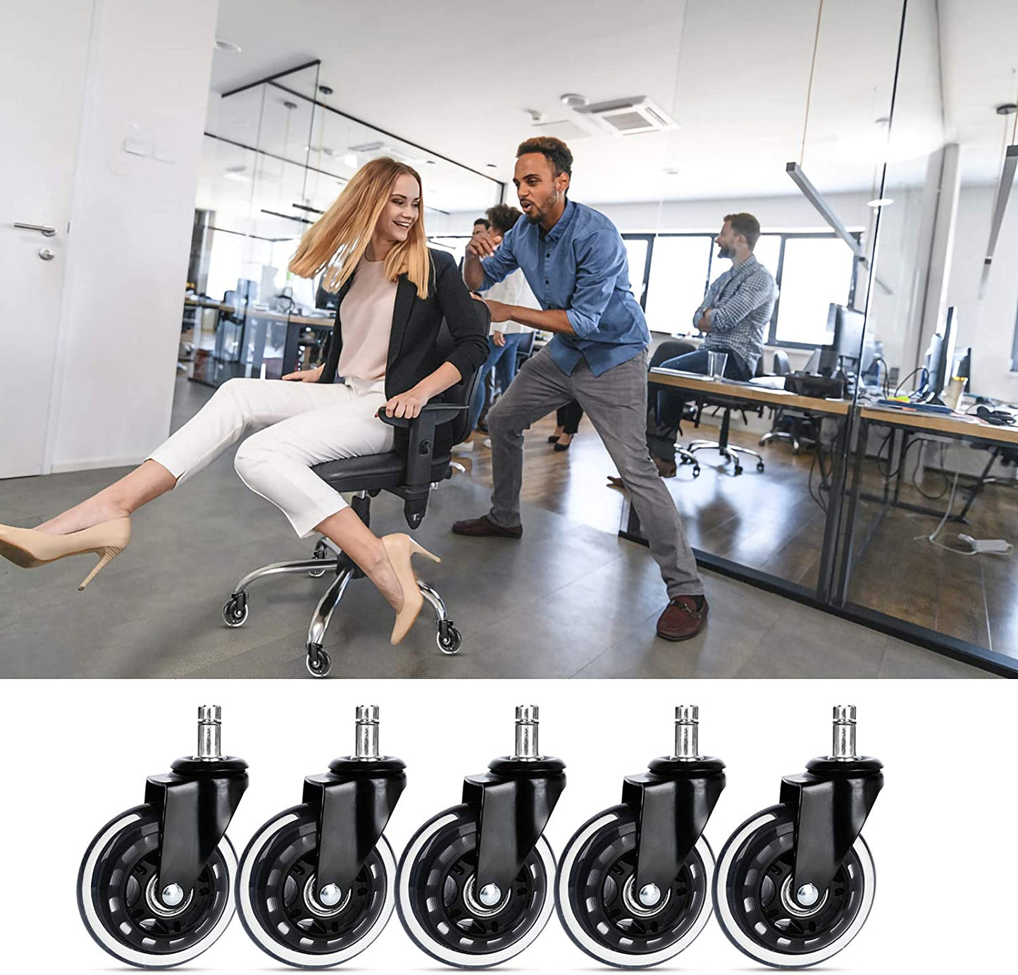 Set of 5 Heart-Shaped Floor Rollers for Office Chair Wheels