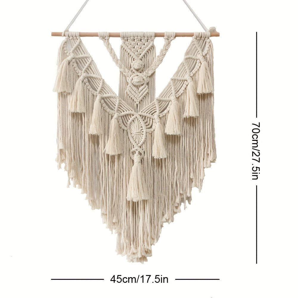 Handwoven Cotton Tapestry with Fringe – Bohemian Wall Decor for Bedroom