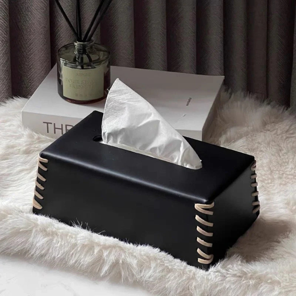 Chic Faux Leather Tissue Box Organizer