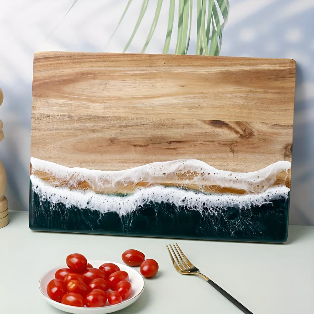 Coastal Charm Acacia Wood Cutting Board with Resin Art