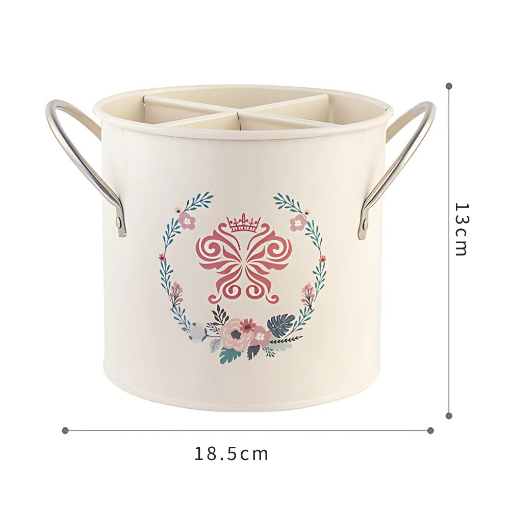 Vintage Floral Cutlery Organizer with Divider Lid