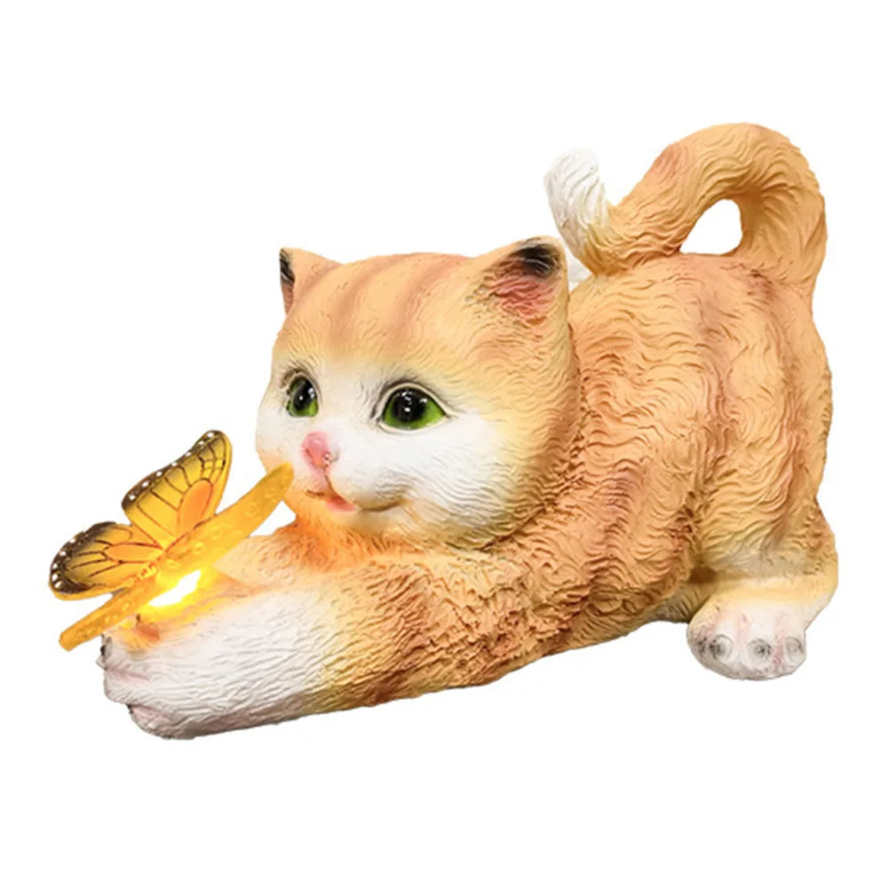 Solar Cat Figurine with Butterfly Design – Waterproof Garden Ornament