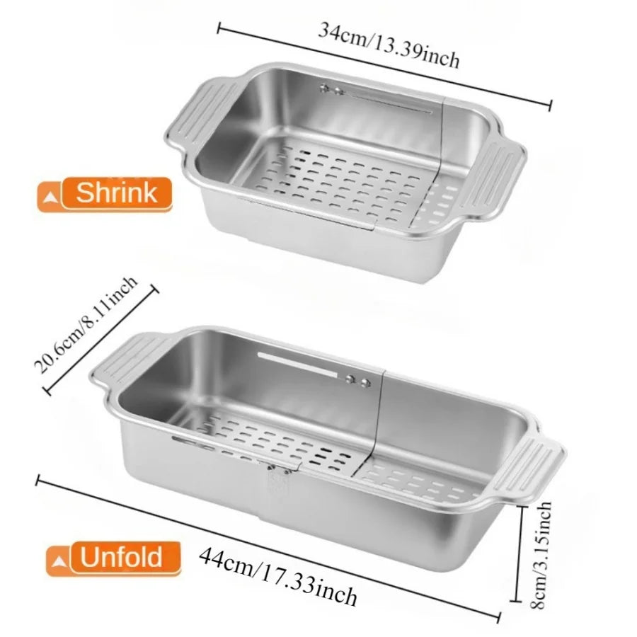 Adjustable Stainless Steel Telescopic Strainer for Sink & Fruit - Draining Functions