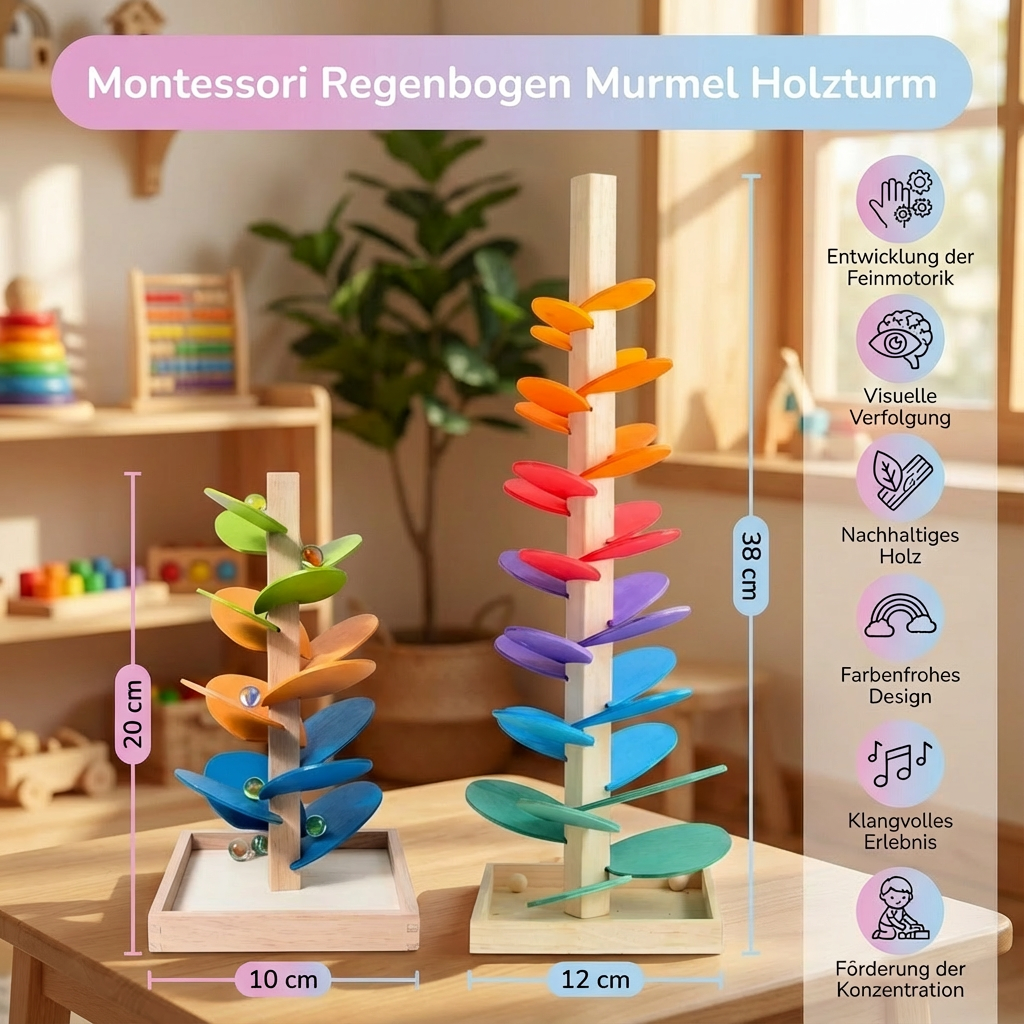 Wooden Marble Tower with Montessori Rainbow Design