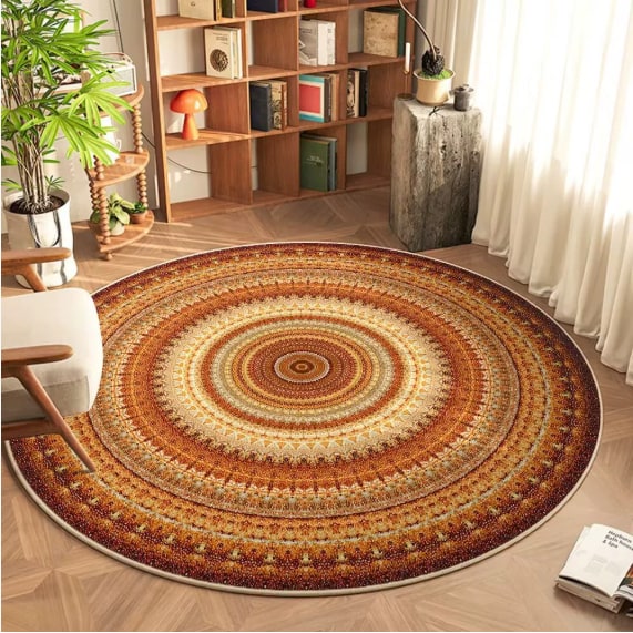Vibrant 8-Foot Round Rug with Mandala Design for Any Room