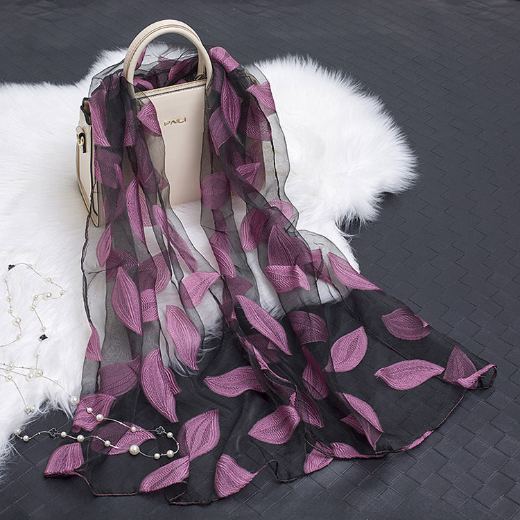 Silk Scarf Featuring Hollow Floral Design