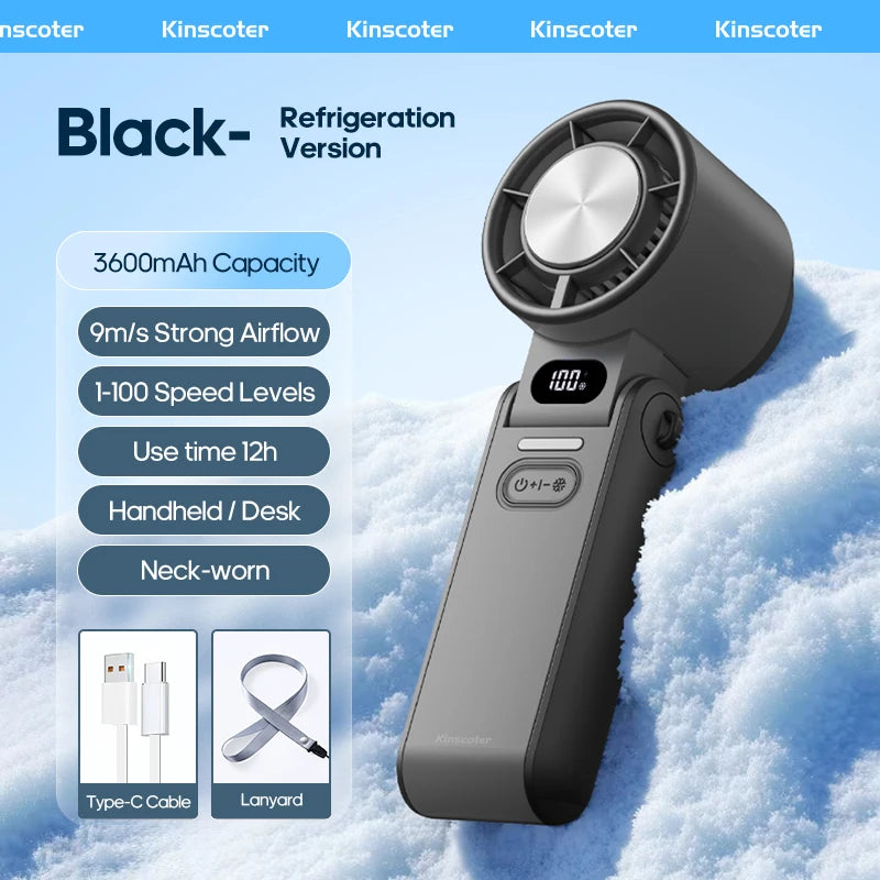 Mini Fan with 100 Speeds | 3600 mAh Rechargeable Battery | Foldable & Ice Cooling