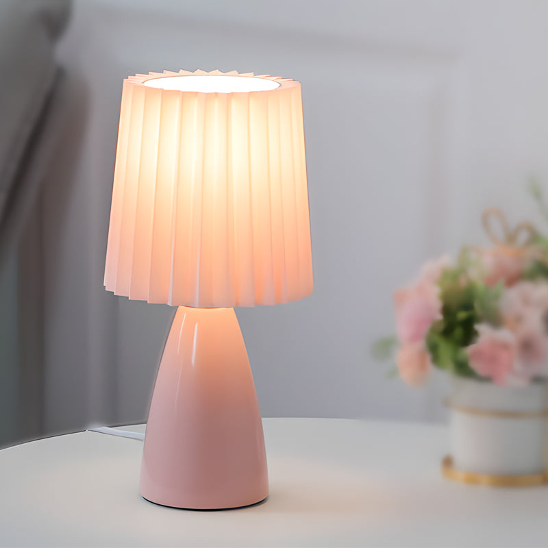 Fabric Table Lamp with Glass Base and USB Charging Port