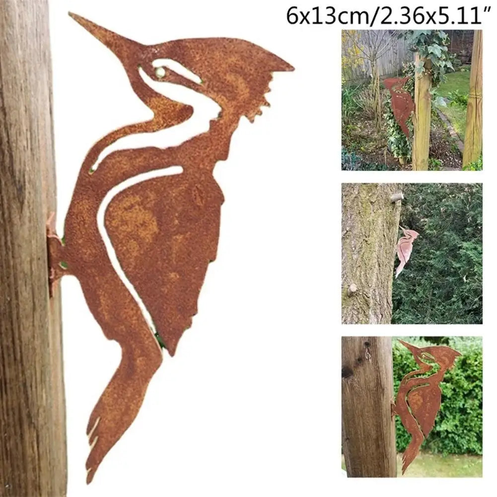 Garden Stake with Bird Silhouette | Rust Effect | Metal | 14 x 7 x 1 cm