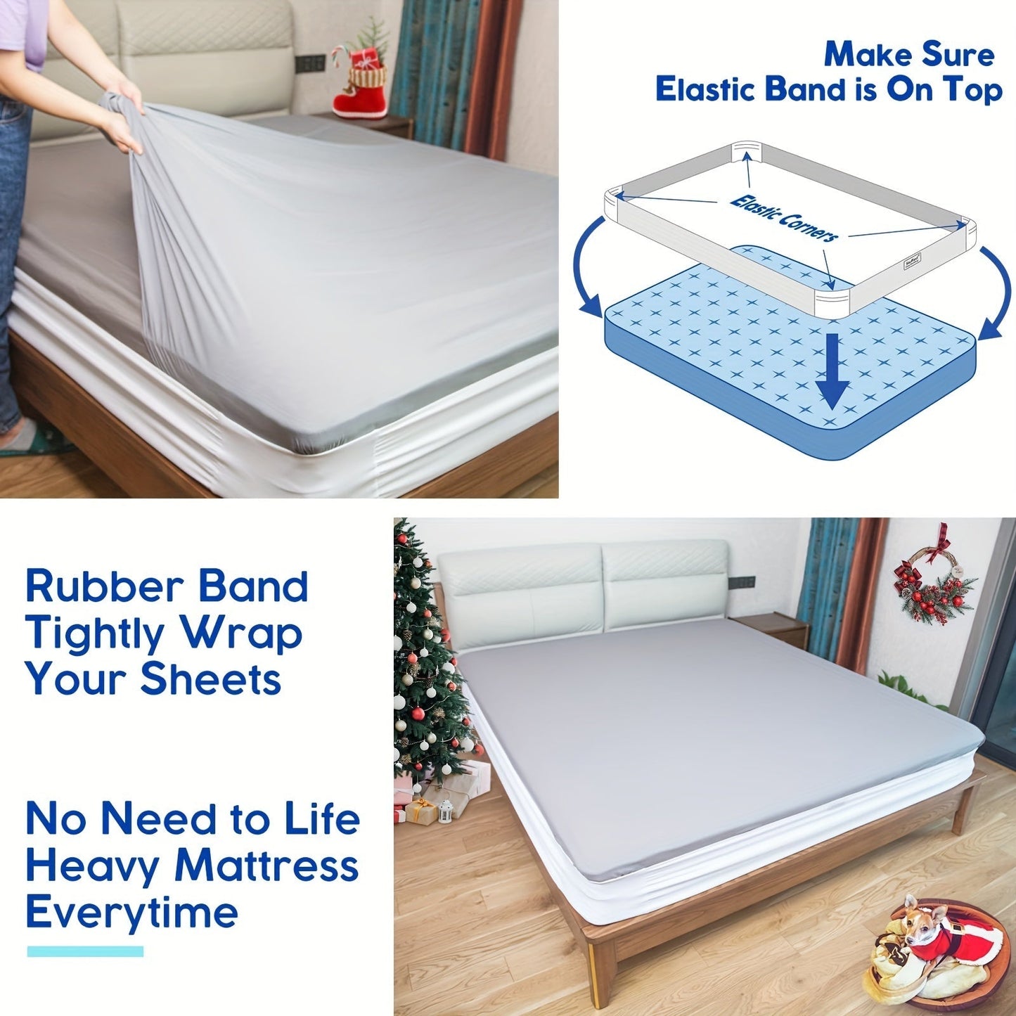 Fitted Sheet Holder with Corner Straps – Rubber Fasteners for Mattress
