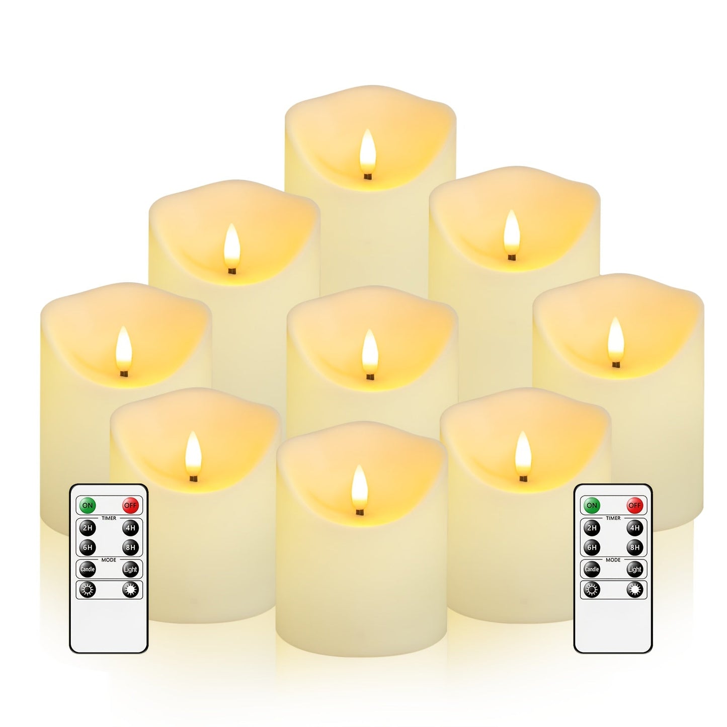 Set of 9 Flameless LED Candles with Remote and Glittery Finish