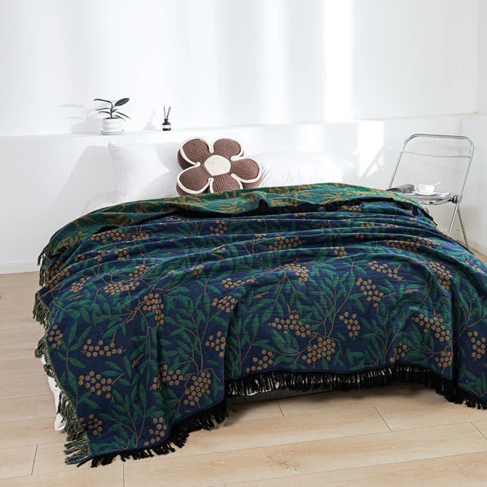 Charming Cotton Reversible Blanket with Tassels
