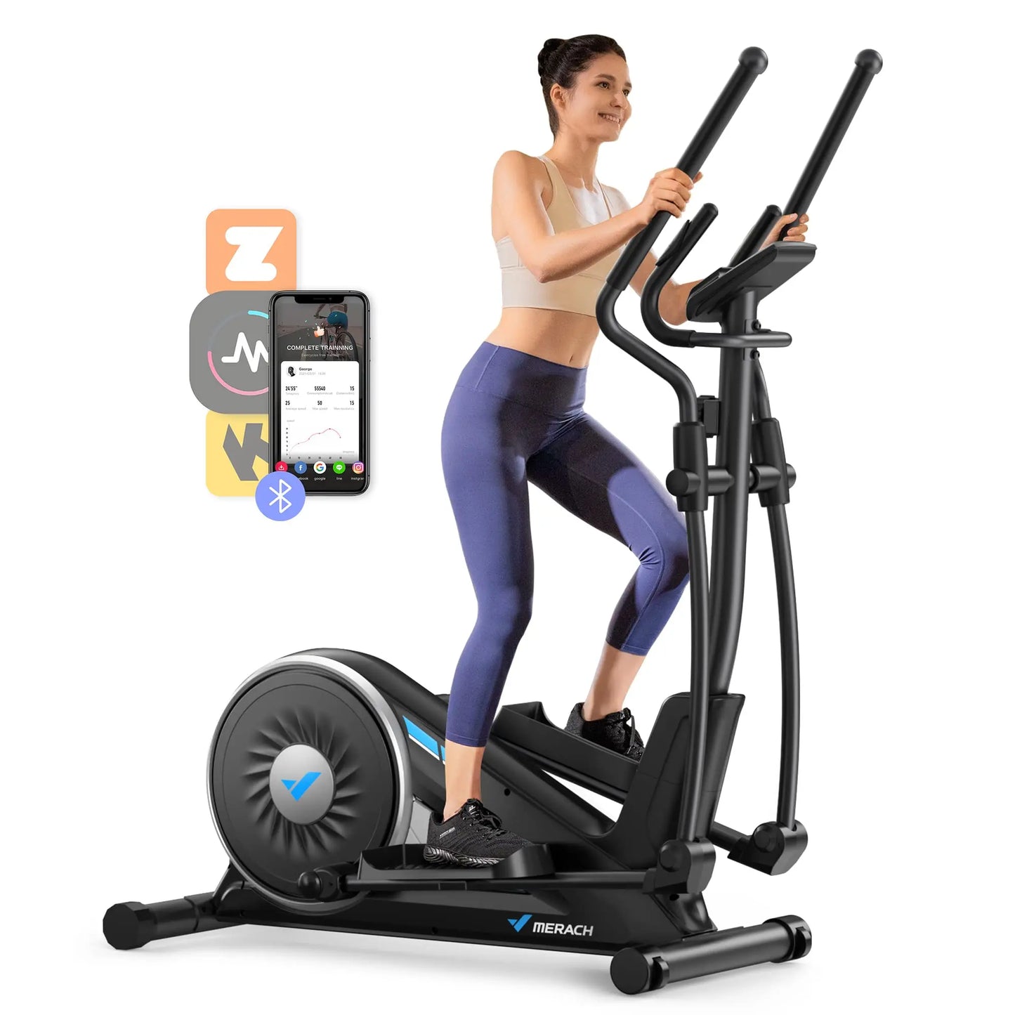Elliptical Exercise Machine - 16 Resistance Settings, 15.5-Inch Stride, App Sync, 350 lb Weight Limit & Silent Rear Drive