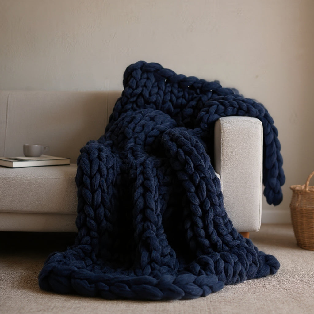 Cozy Merino Wool Throw Blanket in Chunky Knit for Elegant Home Style