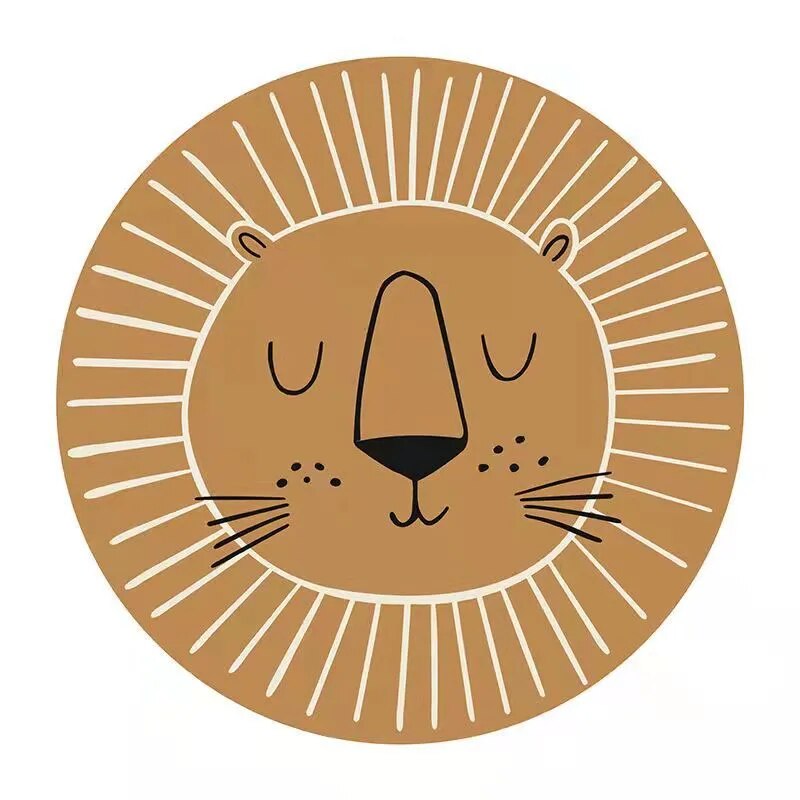 Round Lion Rug for Kids - Soft Polyester Carpet 80cm 100cm 120cm