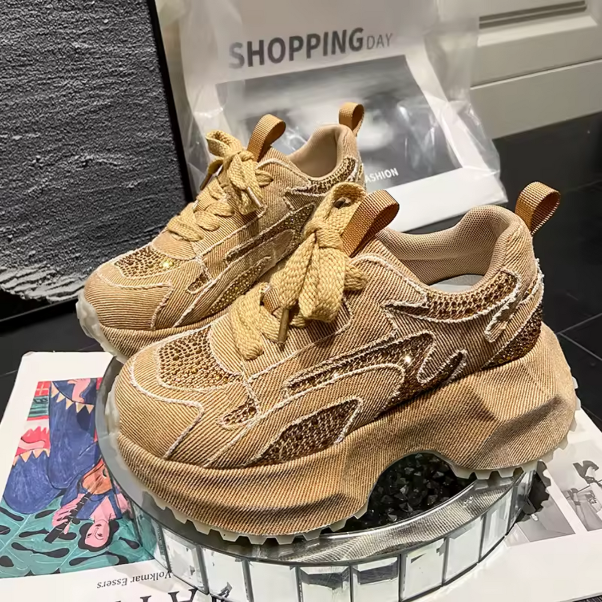 Glittery Chunky Sneakers for Women