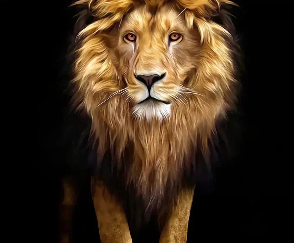 Fine Art Canvas Print of Black Golden Lion for Living Room Decor