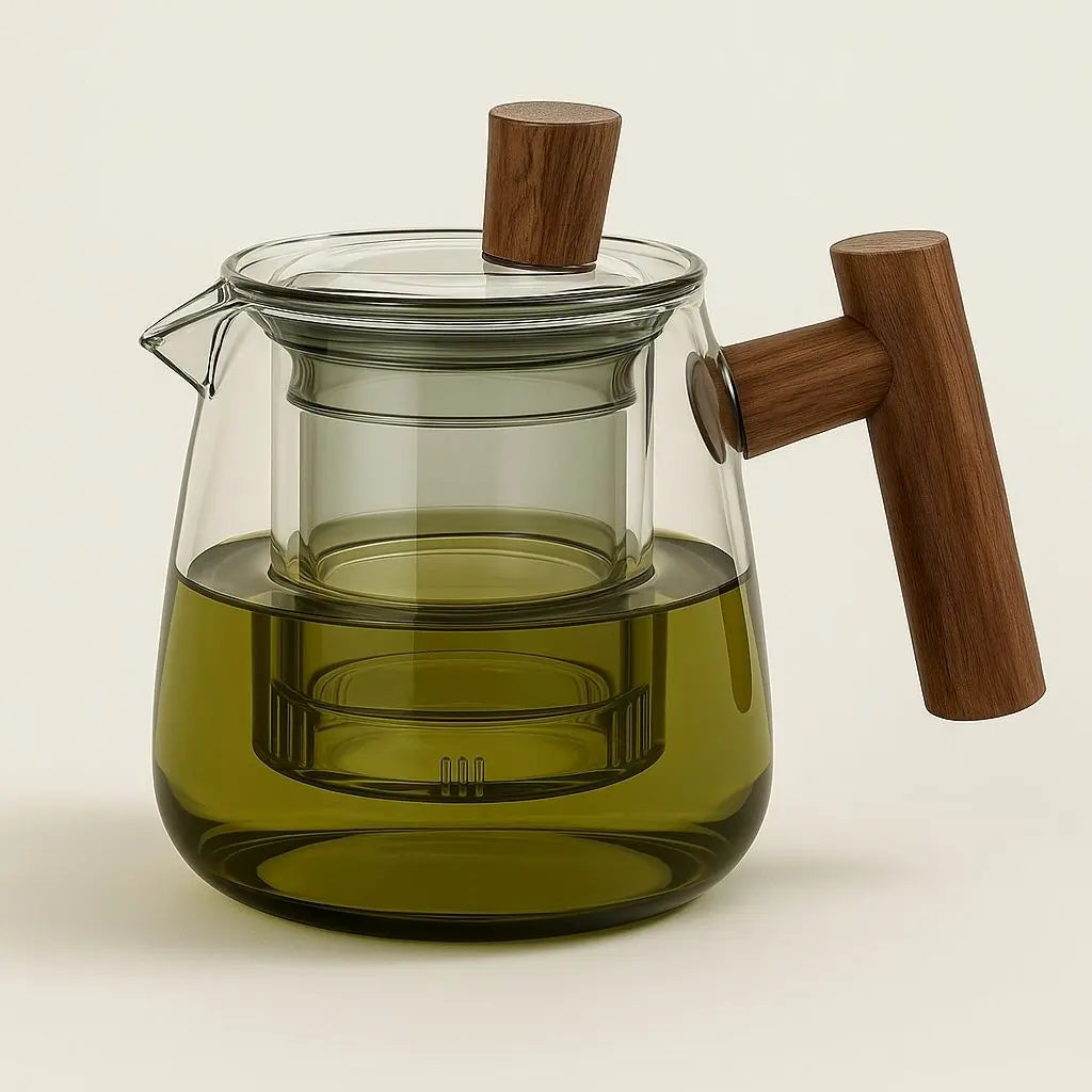 Glass Teapot with Infuser and Wooden Handle - Borosilicate