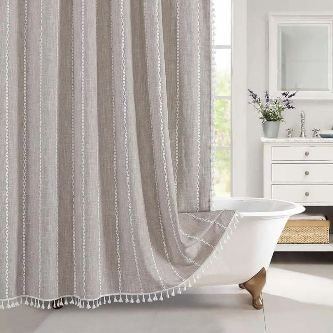 Bohemian Waterproof Shower Curtain with Tassels