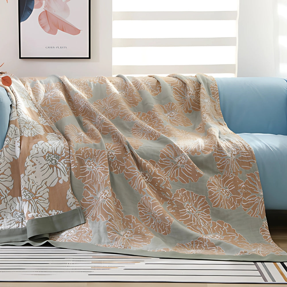 Serene Floral Cotton Throw Blanket for Year-Round Comfort