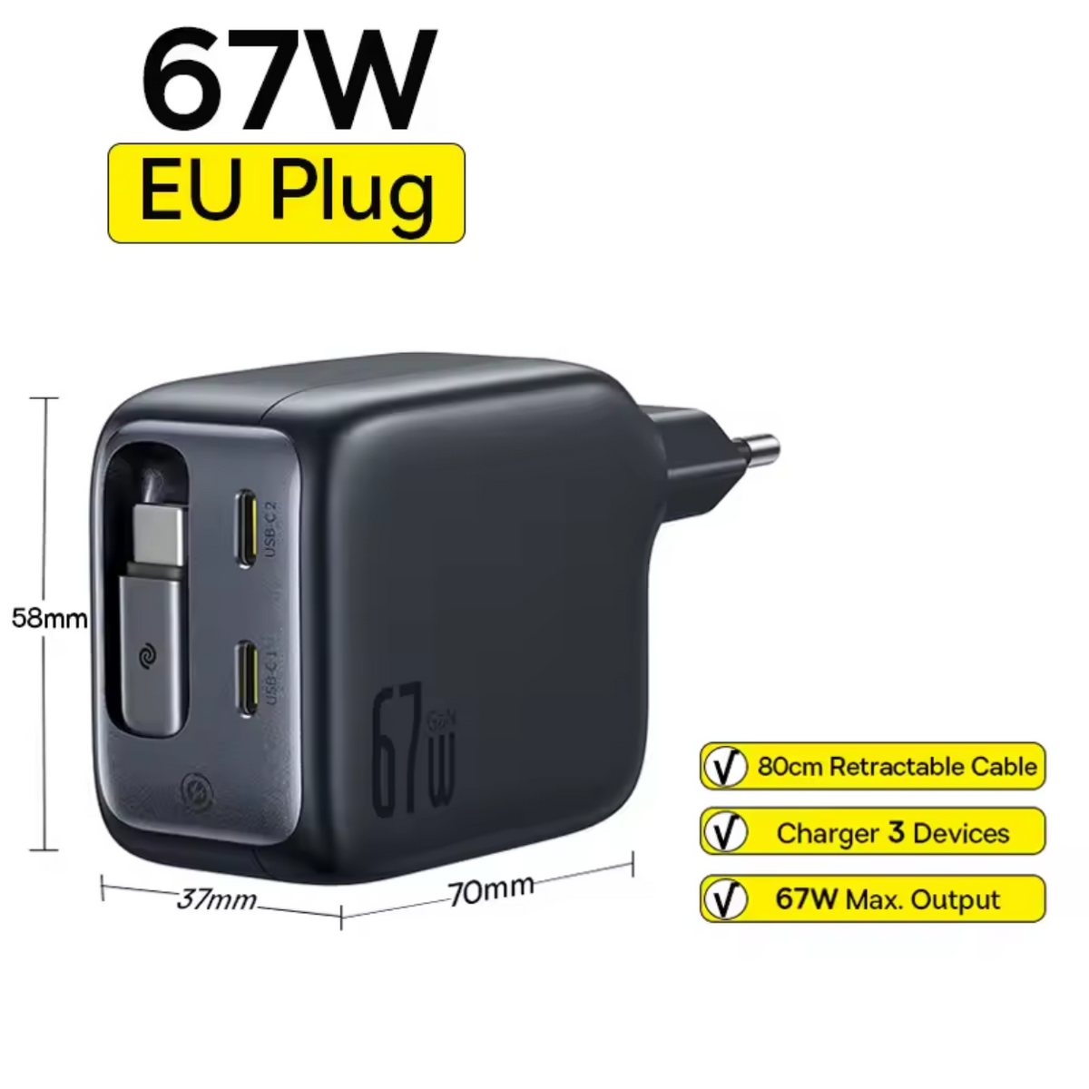 Smart USB-C Charger 67W for Quick Charging