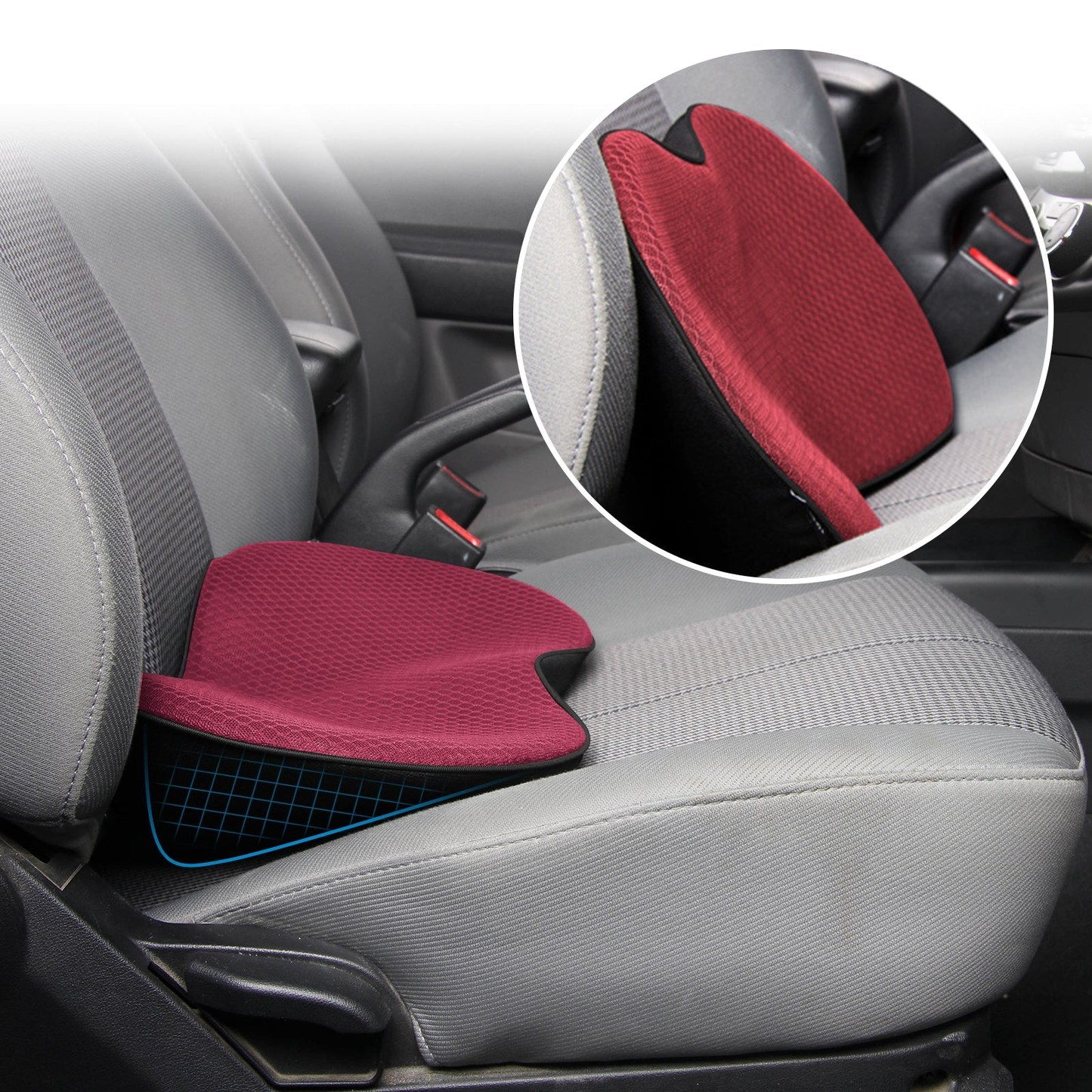 Memory Foam Car Seat Cushion with Lumbar Support for Comfortable Driving
