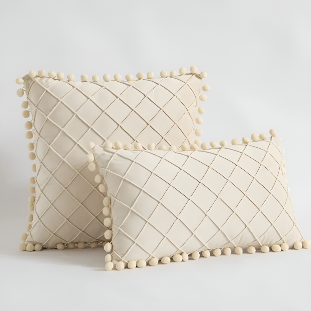 Chic Velvet Cushion Cover with Decorative Pom Poms