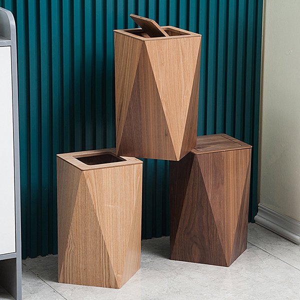 Sleek Wooden Waste Basket with Lid for Chic Interiors