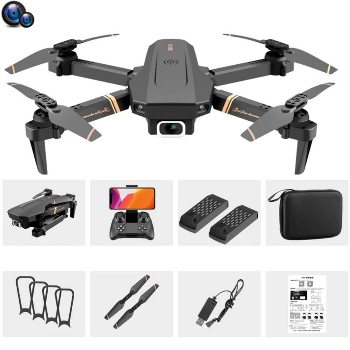 WiFi Drone with Dual Stabilized Wide-Angle Lenses - 4K Resolution