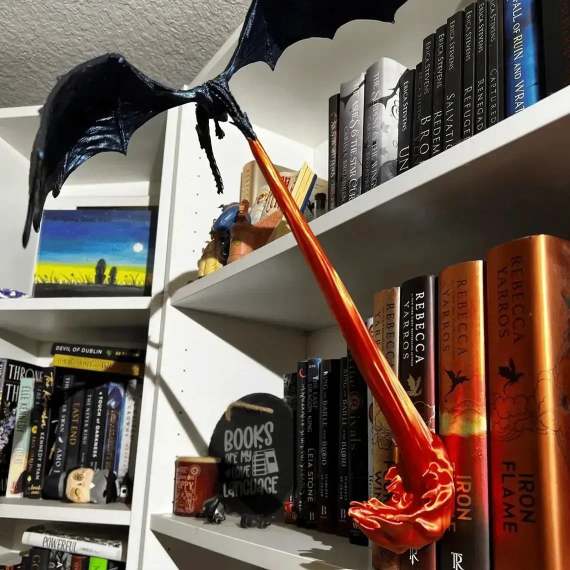 Mystic Dragon Fire Shelf Art – Enchanting Book Decor