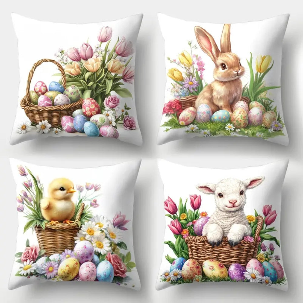 Charming Springtime Bunny Cushion Covers | Set of 4