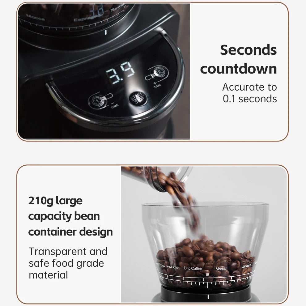 Electric Coffee Grinder with 34 Grind Options, Flat Burr for Precision