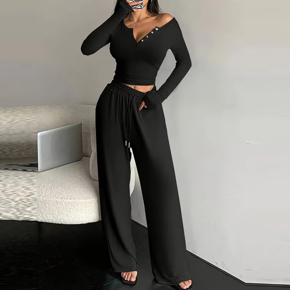 Cozy Loose-Fit Sweater and Wide-Leg Trousers
