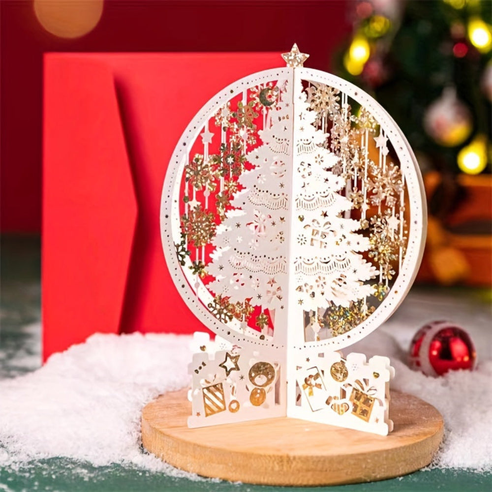 Animated 3D Holiday Card with Christmas Tree Design