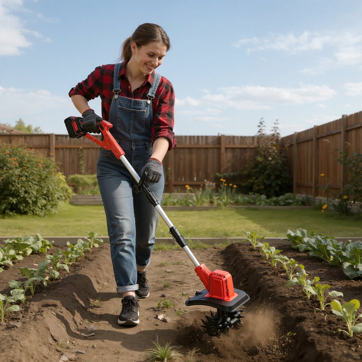 Portable Garden Tiller 400W with 2 Batteries