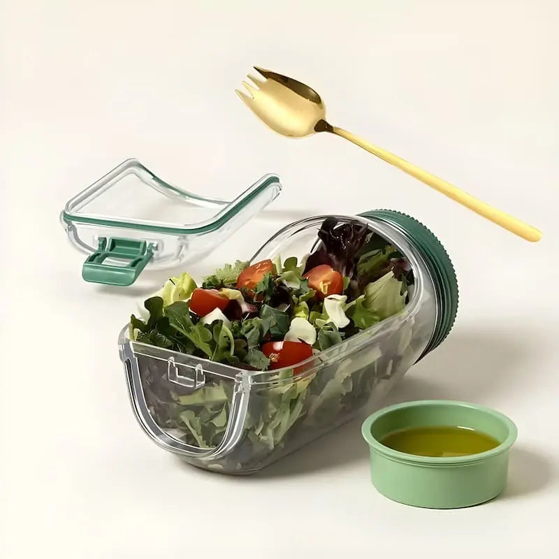 Glass Salad Container with Side Opening and Secure Lid