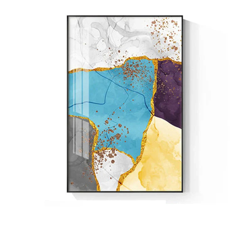 Elegant Blue and Yellow Marble Canvas Artwork for Modern Spaces