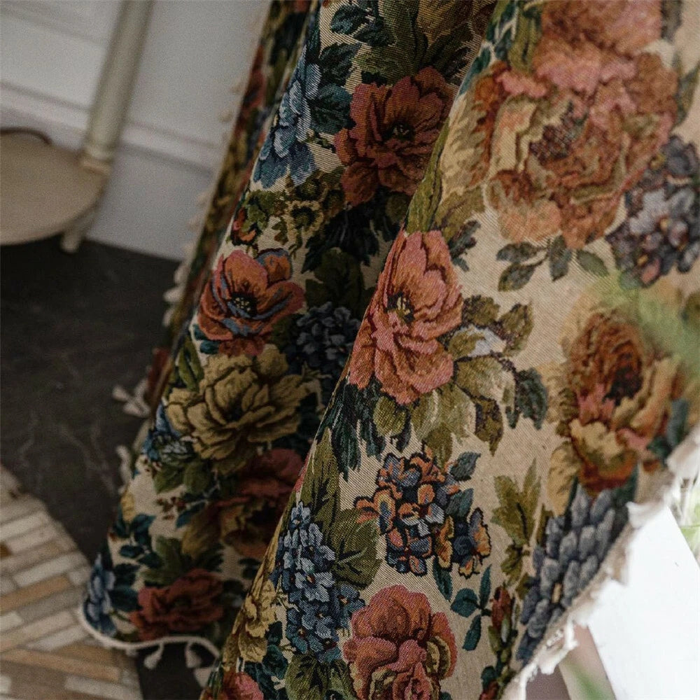 Vintage Floral Elegance Curtain with Tassels
