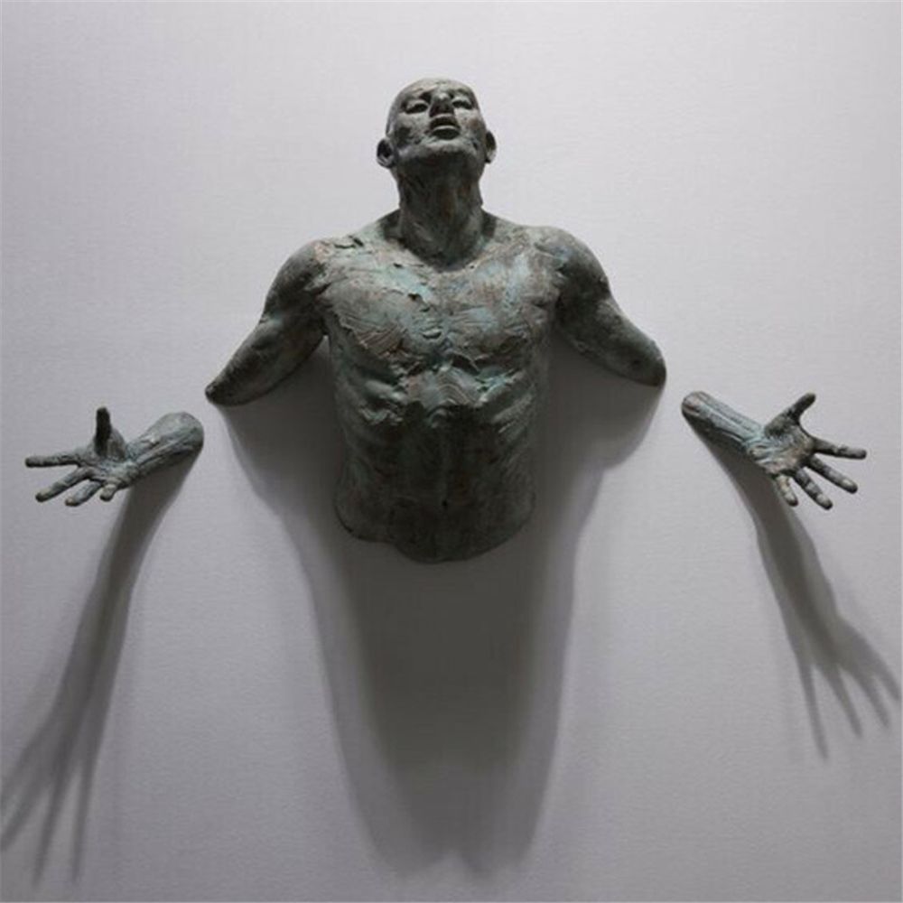 Abstract Climber Wall Art Sculpture - 3D Resin Ornament in Imitation Copper
