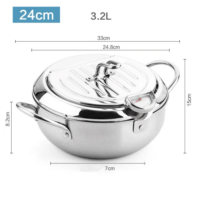 Stainless Steel Deep Fryer with Built-in Thermometer – Even Heating & Easy Cleaning