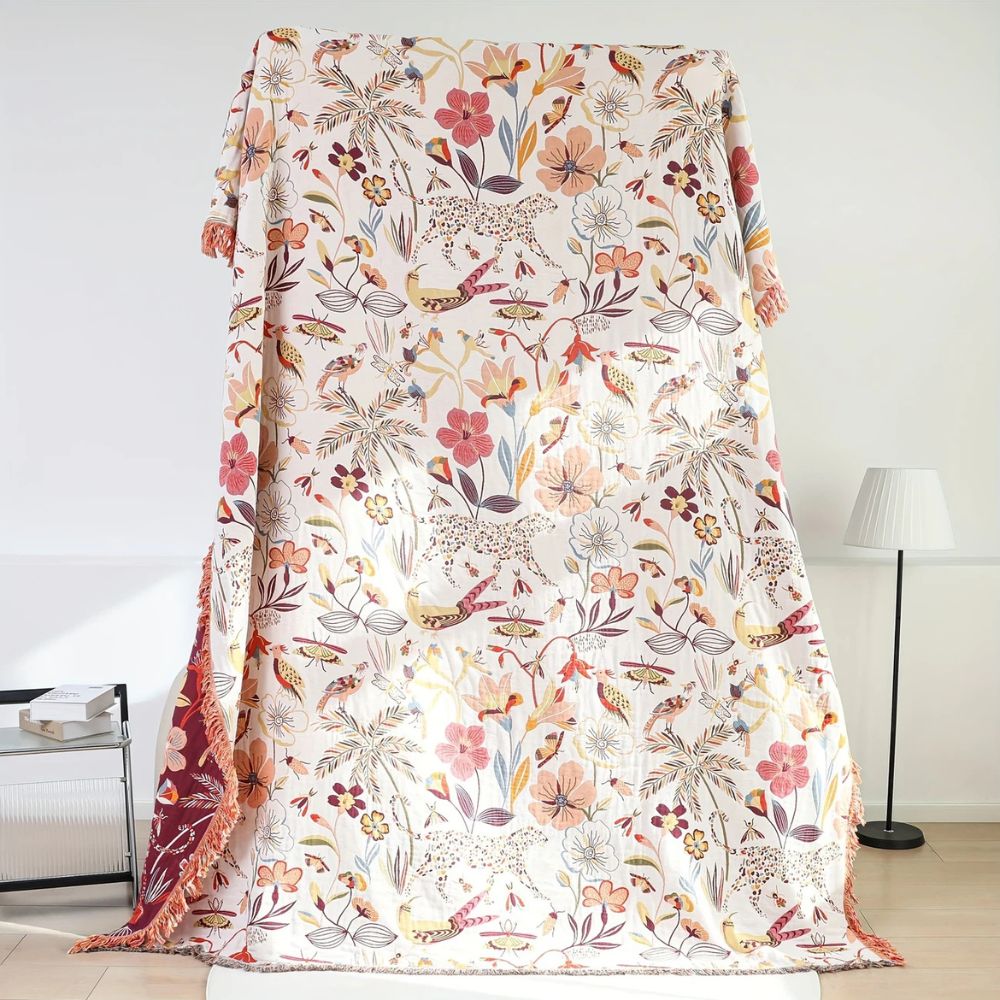 Nature's Embrace Dual-Sided Cotton Throw Blanket