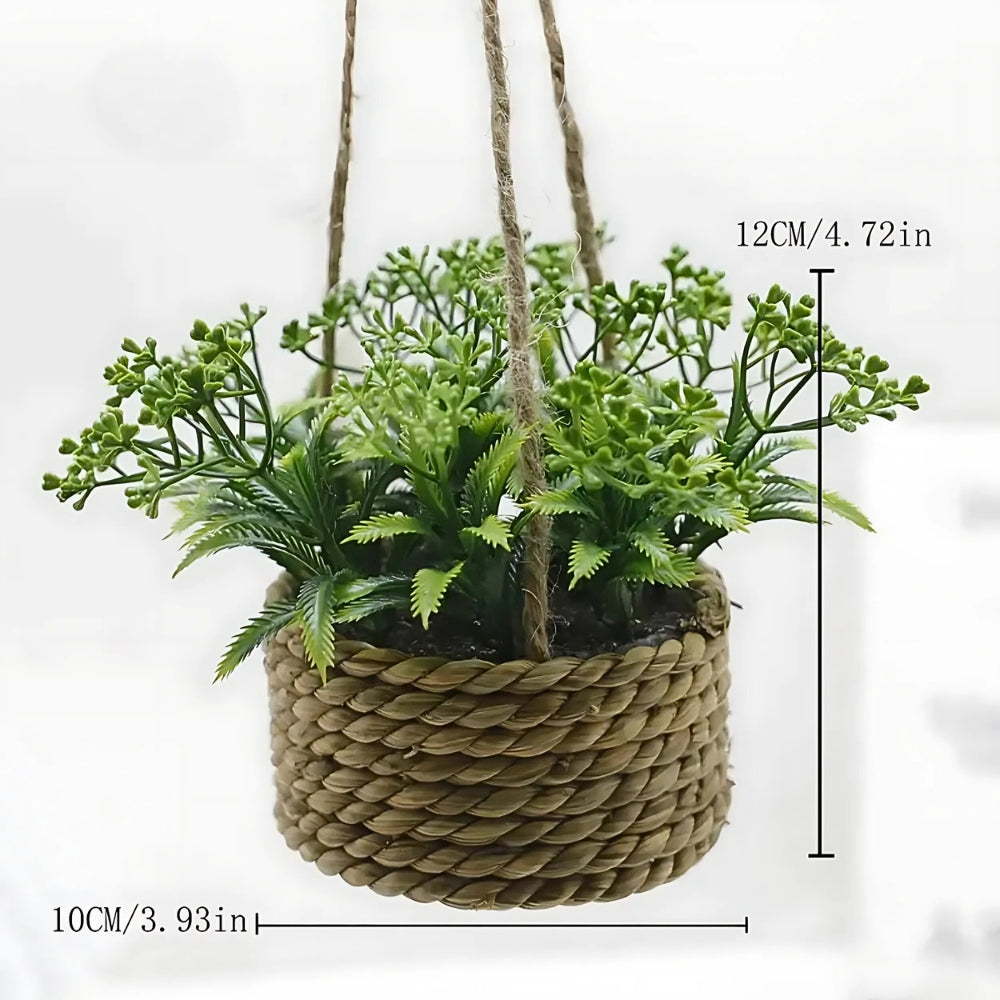 Breezy Green Hanging Faux Plant in Natural Woven Basket
