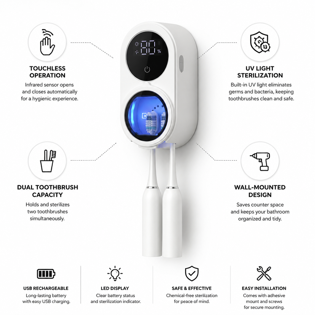 Smart UV Toothbrush Sanitizer with Touchless Convenience