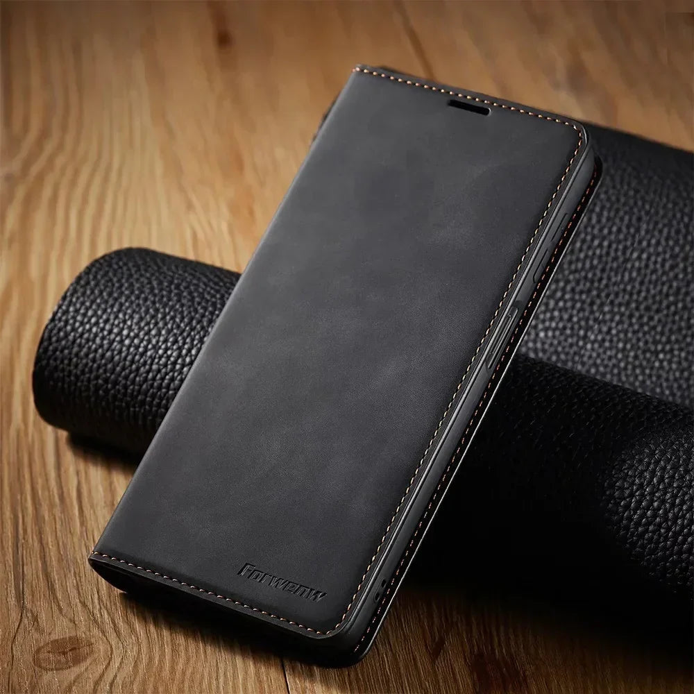 Leather Phone Case with Card Slot and Magnetic Closure