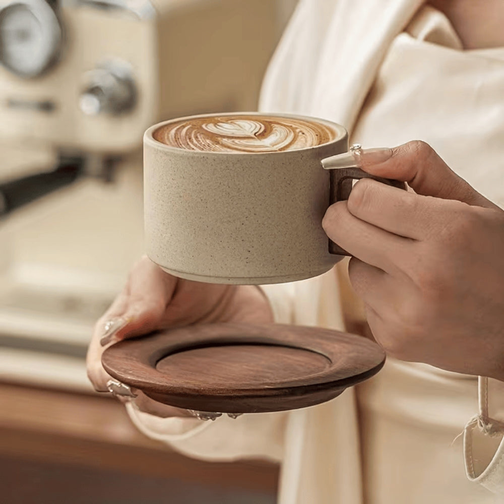 Chic Artisan Mug with Wooden Handle for Coffee Lovers
