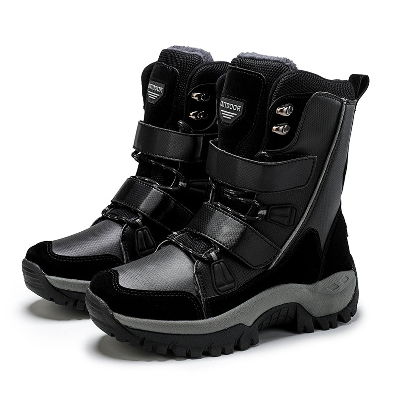 Plus Size Waterproof PU Leather Boots - Warm Plush Mid-Calf Style